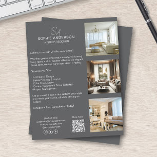 Monogram Foto QR Grijs Zakelijk Professioneel Flyer