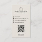 Monogram Foto QR Social Media Interieurontwerper Visitekaartje (Achterkant)