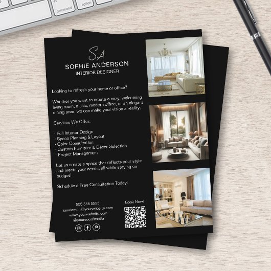 Monogram Foto QR Zwart Professioneel Bedrijf Flyer