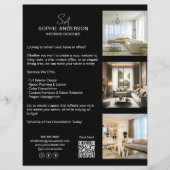 Monogram Foto QR Zwart Professioneel Bedrijf Flyer (Voorkant)