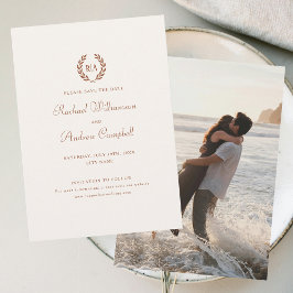 Monogram Foto Save the Date Terracotta Crème Kaart