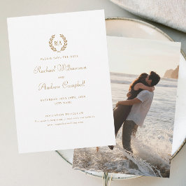 Monogram Foto Sla de datum bruiloft goud wit Kaart