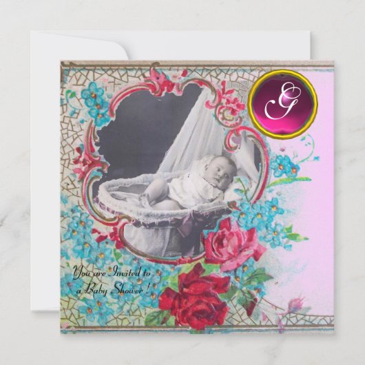 MONOGRAM FOTO-TEMPLATE VAN HET BABY SHOWER STORK,  KAART (Voorkant)