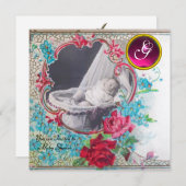 MONOGRAM FOTO-TEMPLATE VAN HET BABY SHOWER STORK,  KAART (Voorkant / Achterkant)