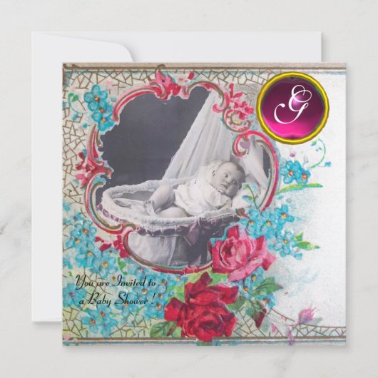 MONOGRAM FOTO-TEMPLATE VAN HET BABY SHOWER STORK,  KAART (Voorkant)