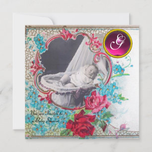 MONOGRAM FOTO-TEMPLATE VAN HET BABY SHOWER STORK,  KAART