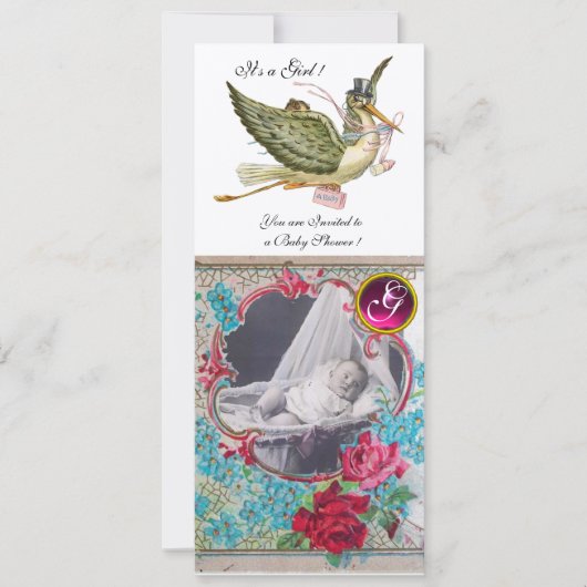 MONOGRAM FOTO-TEMPLATE VAN HET BABY SHOWER STORKEN KAART (Voorkant)