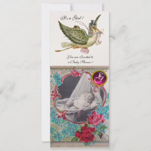 MONOGRAM FOTO-TEMPLATE VAN HET BABY SHOWER STORKEN KAART