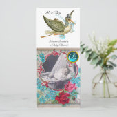 MONOGRAM FOTO TEMPLATE white, BABY SHOWER STORK, Kaart (Staand voorkant)