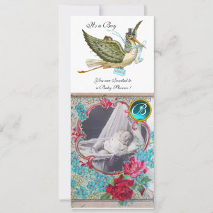 MONOGRAM FOTO TEMPLATE white, BABY SHOWER STORK, Kaart