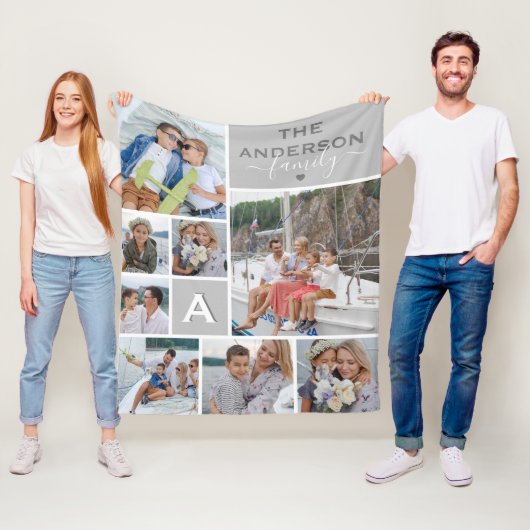 Monogram foto van Cute Family Collage Fleece Deken (In situ)