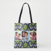 Monogram foto van Navy and Green Ikat Paisley Fami Tote Bag (Voorkant)