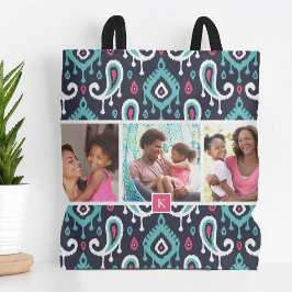 Monogram foto van Navy en Pink Ikat Paisley Family Tote Bag