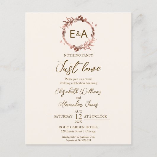 Monogram Fotobudget Weddenschappen Uitnodigingen (Voorkant)