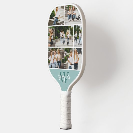 Monogram Fotocollage Aangepaste Kleur Pickleball Paddle (Links)