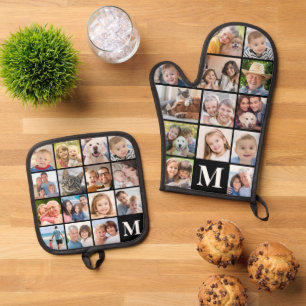 Monogram Fotocollage Mitt 13 Potholder 15 Ovenwant & Pannenlap Set