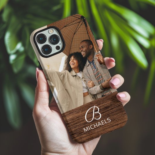 Monogram Fotohout Grain Timber Persoonlijke naam Case-Mate iPhone Case