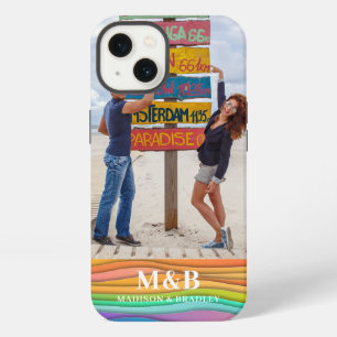Monogram Fotonaam Colorful Wave Trendy Modern iPhone 13 Hoesje