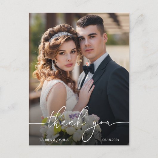 Monogram Fotoscript Bruiloft Dank u Briefkaart (Voorkant)