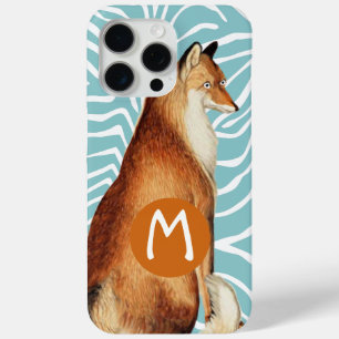 Monogram Fox Art Limoen Houten Patroon iPhone 15 Pro Max Hoesje