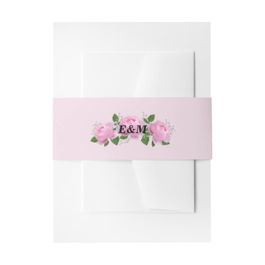 Monogram Fragrant roze rozen Uitnodigingen Wikkel (Voorkant Voorbeeld)