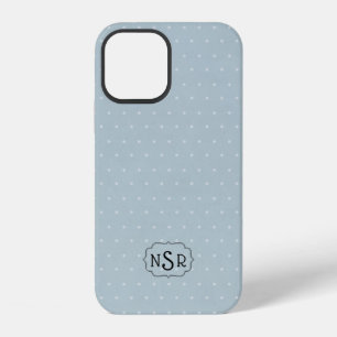 Monogram Frame op lichtblauw met polkadotjes iPhone 12 Hoesje