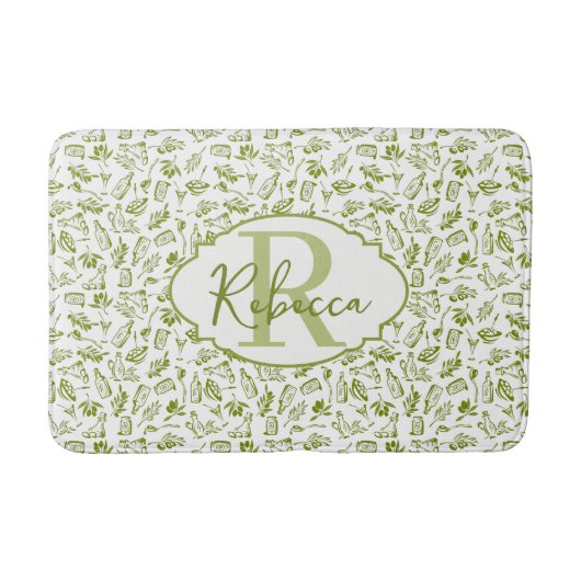 Monogram Frans landelijk olijfblad groen chic Badmat (Voorkant)