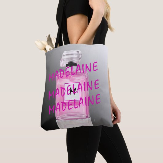 Monogram Franse Chic Black Perfume Fles Tote Bag (Dichtbij)