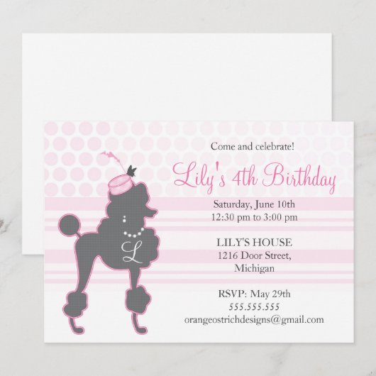 Monogram French Poodle Birthday Uitnodiging (Voorkant / Achterkant)