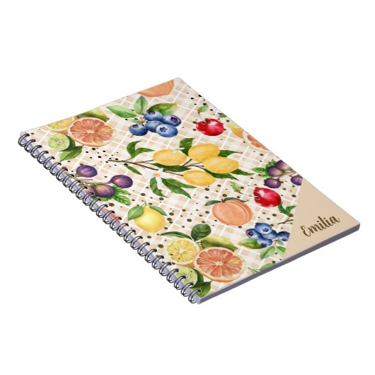 Monogram fruit pattern Pretty Brown Orange  Notitieboek (Rechterzijde)