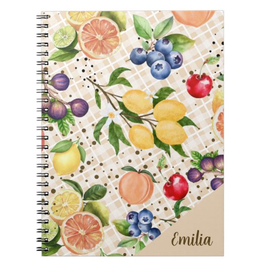 Monogram fruit pattern Pretty Brown Orange  Notitieboek (Voorkant)