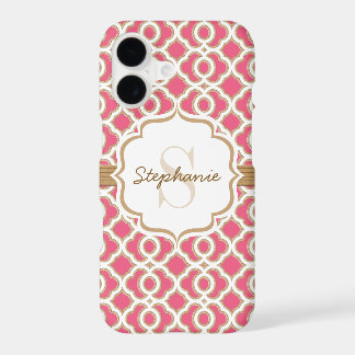 Monogram Fuchsia en Gold Quatrefoil