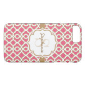 Monogram Fuchsia en Gold Quatrefoil Case-Mate iPhone Case (Achterkant (Horizontaal))