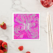 Monogram Fuchsia Pink Cocktail Paper Napkins Servetten (Insitu)