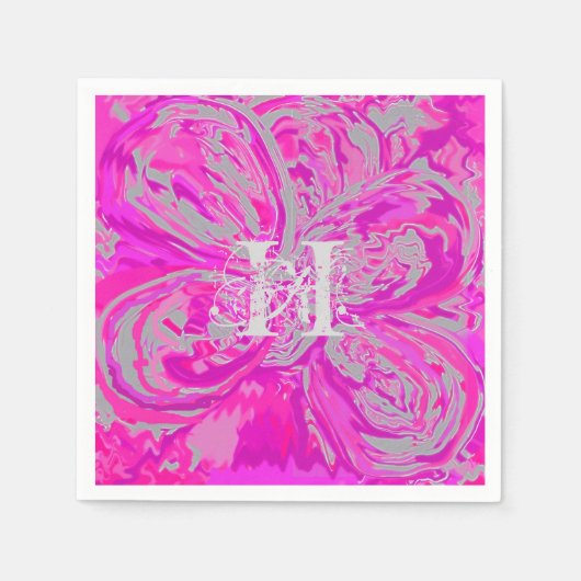 Monogram Fuchsia Pink Cocktail Paper Napkins Servetten (Voorkant)