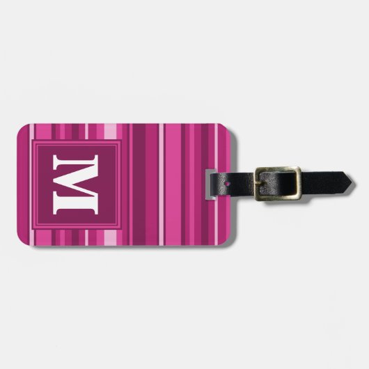 Monogram fuchsia strepen bagagelabel (Voorkant horizontaal)