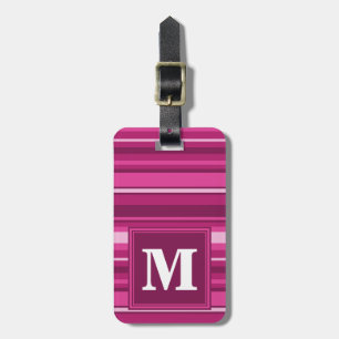 Monogram fuchsia strepen bagagelabel