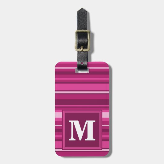 Monogram fuchsia strepen bagagelabel (Voorkant verticaal)
