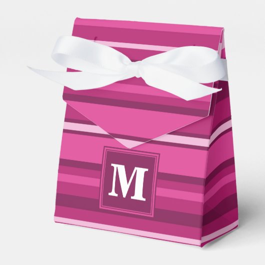 Monogram fuchsia strepen bedankdoosjes (Voorkant Zijde)