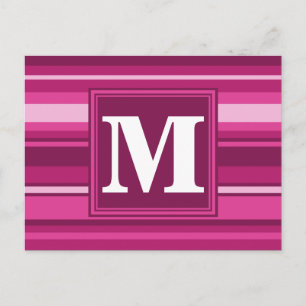 Monogram fuchsia strepen briefkaart