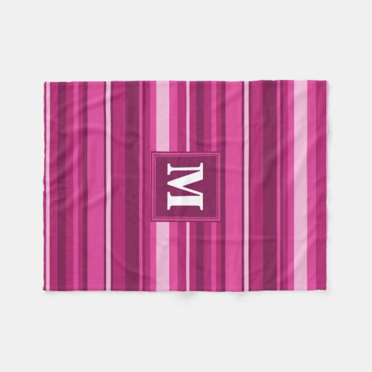 Monogram fuchsia strepen fleece deken (Voorkant (Horizontaal))