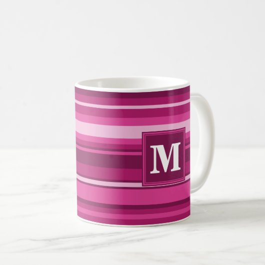 Monogram fuchsia strepen koffiemok (Voorkant rechts)