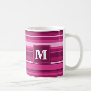 Monogram fuchsia strepen koffiemok