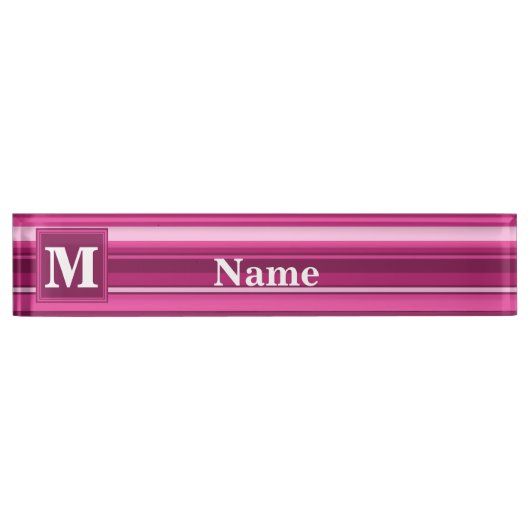 Monogram fuchsia strepen naambordje (Voorkant)