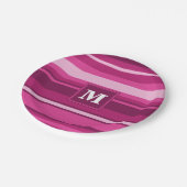 Monogram fuchsia strepen papieren bordje (Gekanteld)