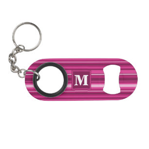 Monogram fuchsia strepen sleutelhanger flessenopener