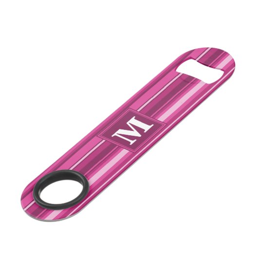 Monogram fuchsia strepen speed flessenopener (Voorkant Gekanteld)
