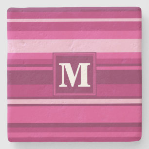 Monogram fuchsia strepen stenen onderzetter