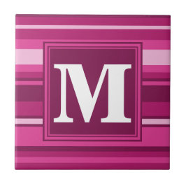 Monogram fuchsia strepen tegeltje