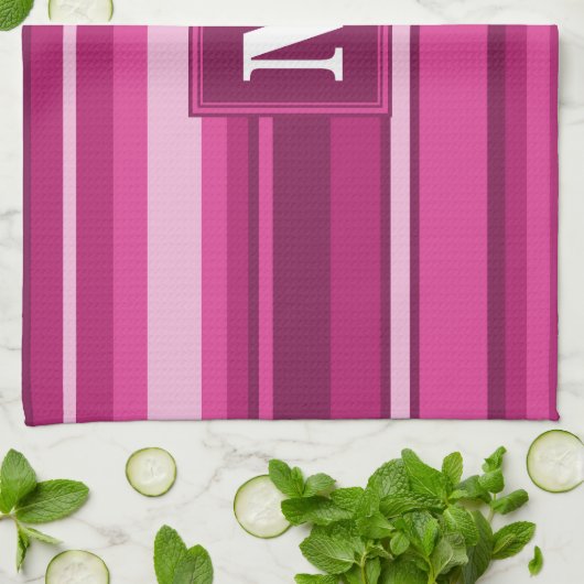 Monogram fuchsia strepen theedoek (Gevouwen)